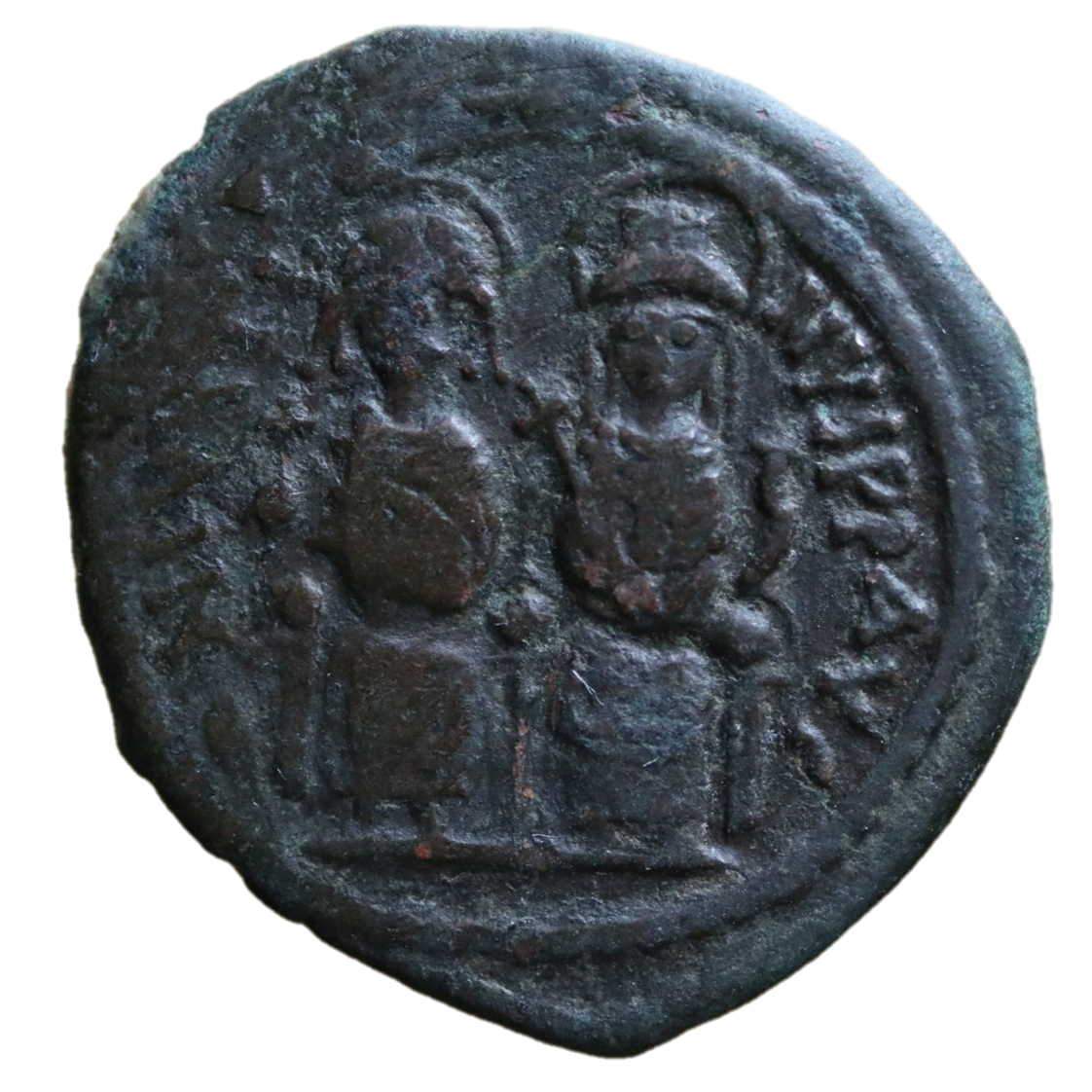 Justin II & Sophia 565 - 578 CE;   Byzantine Æ Follis - Nicomedia