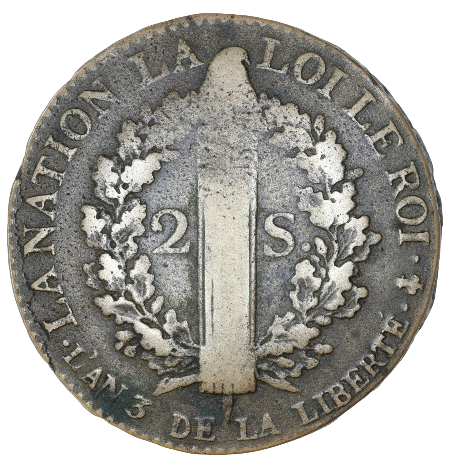 Louis XVI 1754 - 1793 CE; Æ 2 Sols - Paris. - Image 2